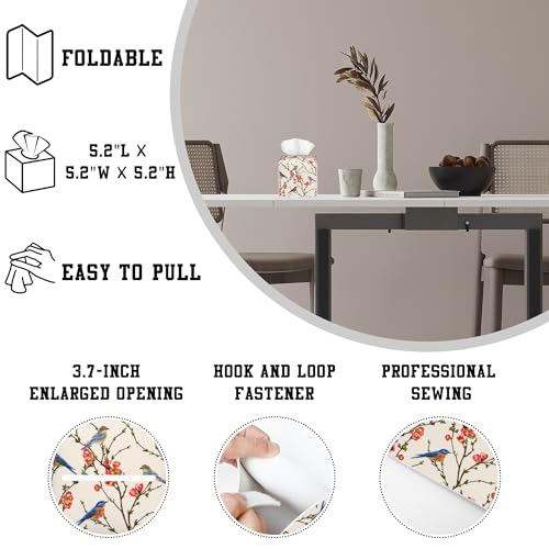 Tissue Box Holder Bird on Blossoming Branch Square Leather Tissue Box Cover Modern Cube Facial Paper Cover Case for Bathroom Vanity Countertop Night Stands Tabletop - color: Bird on Blossoming Branch