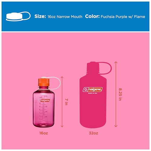 Nalgene 16 oz Narrow Mouth Water Bottle, Thrill & Motion, Fuschia Purple w/Flame - color: Fuchsia Purple w/Flame, size: 16 Ounces