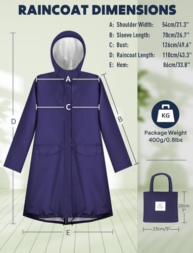 ANYOO Waterproof Rain Poncho Lightweight Reusable Hiking Hooded Coat Jacket for Outdoor Activities - color: Dark Blue
