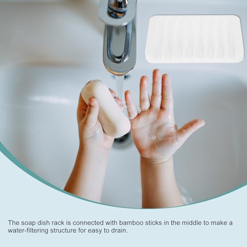 uxcell 2 Pcs Self Draining Silicone Soap Dish, Soap Tray with Drainage for Bathroom Shower Kitchen Sink, 4.5" x 3.1" x 0.4", White - color: White