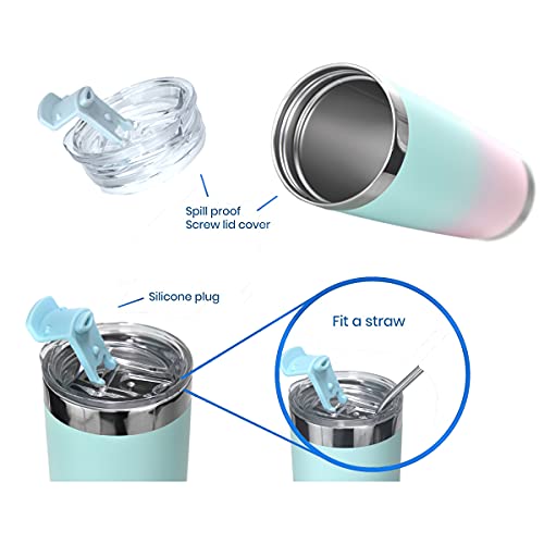 Drinco - 20 oz Stainless Steel Tumbler | Double Walled Vacuum Insulated Mug With Lid, 2 Straws, For Hot & Cold Drinks (20oz Macaron, 20oz) - color: 20oz Macaron