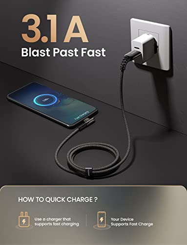 AINOPE [2 Pack 1.6FT Type C Cable, 3.1A Type C Charger Fast Charging, Right Angle Nylon Braided USB to USB C Cable Compatible with Galaxy S22 S21 S10, Note 10 9 A51 LG G8 G7 Charging Cord - color: Black, size: 1.6FT+1.6FT