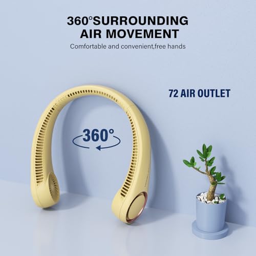 Morelax Neck Fan, USB Rechargeable Personal Fan,Hand Free Bladeless Portable Fans,4000 mAh, 3 Speeds,72 Air Faster softer 360° Cooling, Gift Suitable for Home, Office, Travel, Sports Amber - color: Amber