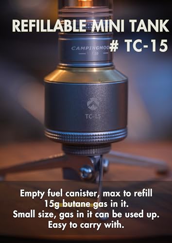 CAMPINGMOON Empty Refillable Gas Canister 15g EN417 Lindal Valve TC-15 | Pocket 15g Refillable EN417 Gas Canister for Compact Camp Lanterns