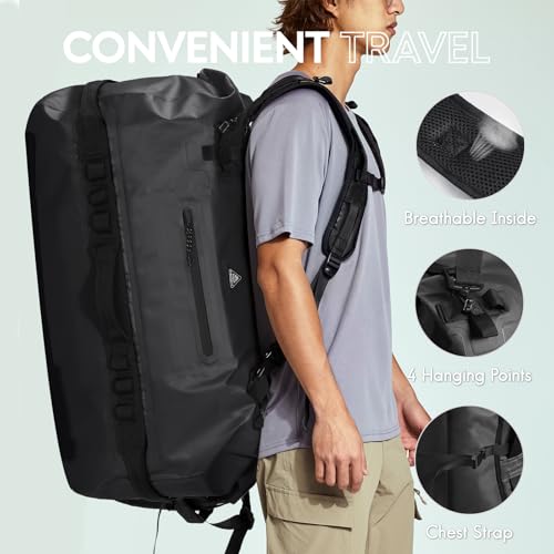 Haimont IPX7 Waterproof Roll-Top Dry Duffel Backpack | 60L/90L Sizes, 500D Tarpaulin, Welded Seams, Mesh Pockets, Boating & Kayaking - color: Black, size: 90L