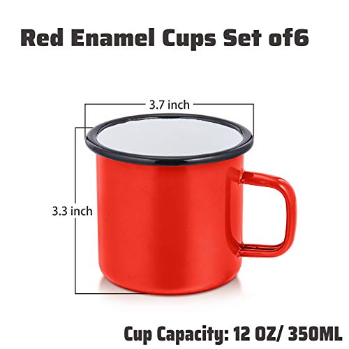 P&P CHEF Enamel Camping Coffee Mug Set of 6, 12 Ounce, 350ML & Red - color: Red