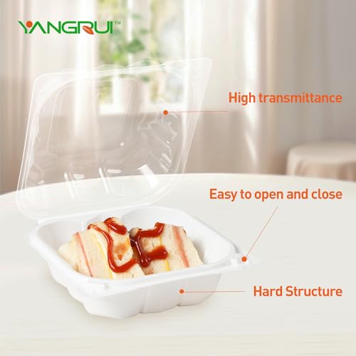 YANGRUI 55-Pack 17 oz Clear Hinged Snack Container, Shrink-Wrapped No Wash | Anti-Fog Crystal Lid, Leakproof BPA-Free PP Box, Microwave Safe for Fruit Cup, Candy, Mini Desserts, Sides & Leftovers