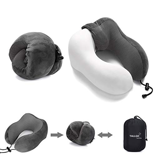 TALLGO Travel Pillow, Best Memory Foam Neck Pillow Head Support Soft Pillow for Sleeping Rest, Airplane Car & Home Use (Grey) - color: Grey