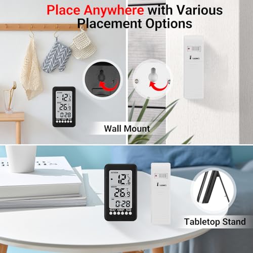 Indoor/Outdoor Thermometer Wireless Thermometer for House LCD ℃/℉ Digital Clock Temperature Meter with Transmitter Easy to Read Numbers