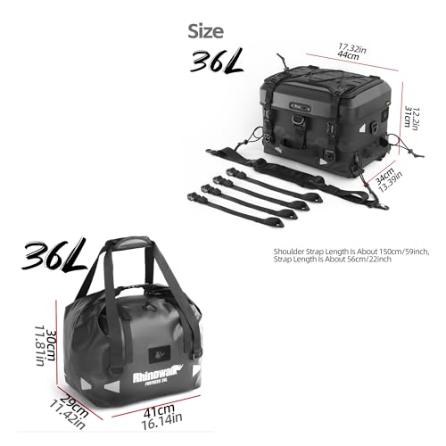 Rhinowalk Modular Motorcycle Saddle Bag Combo – MFT2305 Base Top Case + MFT2308 36L Waterproof Insert for Flexible Storage - style: Hard Case+inner Bag (Mft2307)