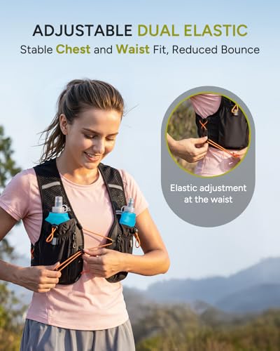 Sahara Sailor Running Vest for Women Men, 2PCS 500ml Soft Flasks, Adjustable Chest Waist Fit, Multi-Pockets, Lightweight Breathable Reflective Hydration Backpack for Running, Trail, Cycling, Hiking - size: L (42–50 in)
