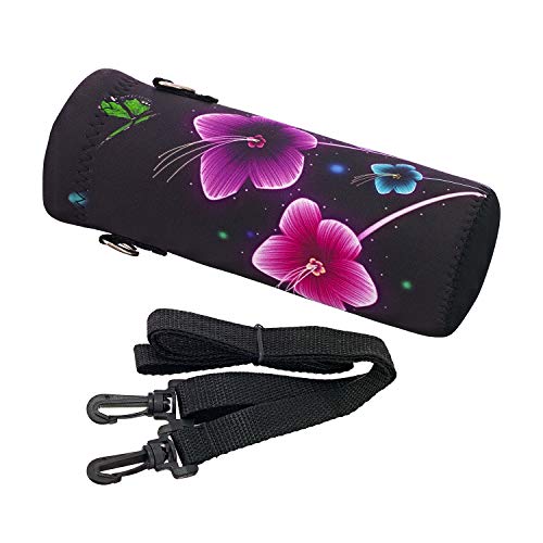 Neoprene Water Bottle Carrier Bag with Adjustable Shoulder Strap,Insulated Water Bottle Cover for Stainless Steel/Glass/Plastic Bottles - color: Colorful Flowers, size: 500ml