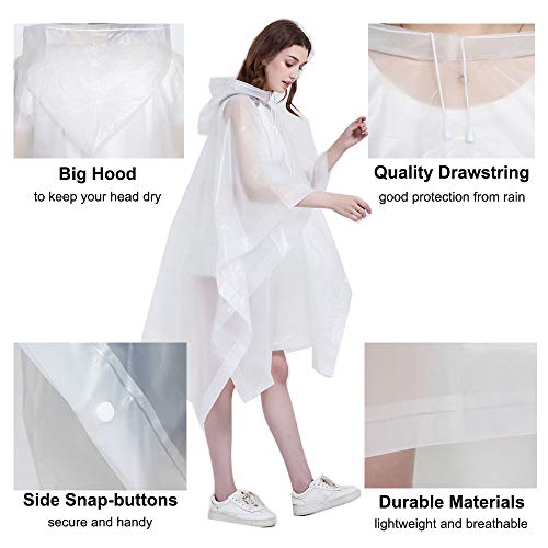 HLKZONE Rain Ponchos for Adults, [Pack of 2] Portable EVA Rain Coat Rain Jacket Reusable Raincoats with Drawstring Hood - color: A-white