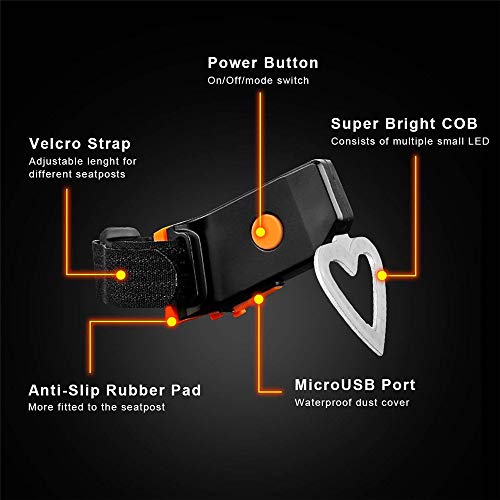 Maso Bike Taillights-USB Rechargeable Cycling Bicycle Tail Warning Light Rear Safety 5 Modes Waterproof Heart Shaped