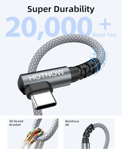 Right Angle USB C to USB C Cable 1FT 3Pack 65w - color: Grey and White, size: 1FT