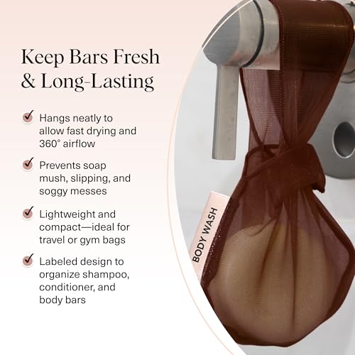 Kitsch Soap Saver Bag – Patented Mesh Bag Soap Holder – Chocolate | for Shampoo and Conditioner Bars – Extends Use & Prevents Soggy Mess – Recycled Beauty Mesh Pouch, Eco-Friendly - color: Chocolate