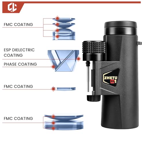 ED 10x42 Professional Binoculars for Adults High Powered, Fully Multi-Coated Lenses, Super Bright BAK4 Prism Waterproof Compact Binoculars for Bird Watching Hunting Stargazing Hiking Cruise Travel - color: Black 10x42