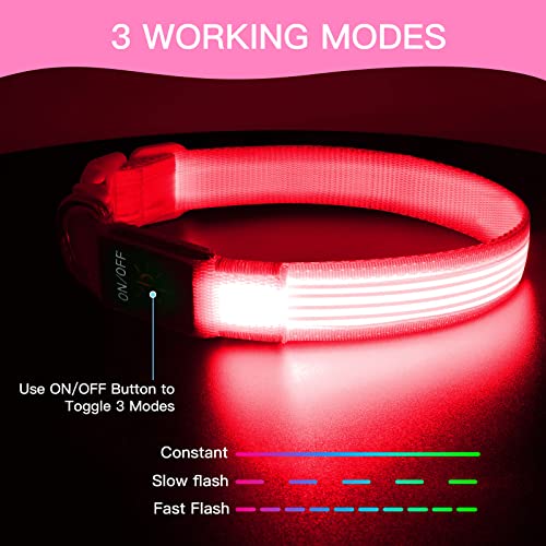 YFbrite Light up Dog Collar, USB Rechargeable LED Puppy Collar Super Bright Adjustable Glowing Dog Lights for Night Walking (Design 2- Pink, Large) - color: Version 2.0-- Pink, size: Large