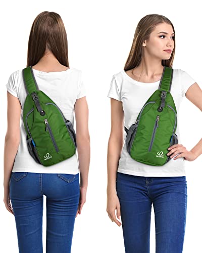 WATERFLY Crossbody Sling Backpack Sling Bag Travel Hiking Daypack - color: Z-army Green