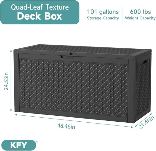 101 Gallon Waterproof Outdoor Storage Box, UV Resistant Resin Deck Box with Hydraulic Rod for Reinforced Stability, Perfect for Patio, Garden, and Pool（Black，101 Gallon） - color: Black, size: 105 Gallon
