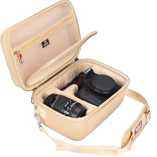 FBLFOBELI EVA Camera Case for Canon EOS Rebel T7/T8i/T5/R50/R100 | Hard EVA Shell, Shockproof & Water-Resistant, Custom Molded Interior, Detachable Shoulder Strap, Travel Storage Bag, Khaki - color: Khaki
