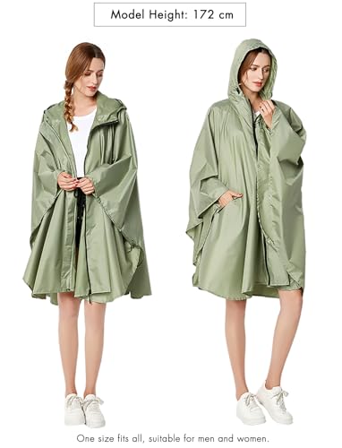 ANYOO Waterproof Rain Poncho Lightweight Reusable Hiking Hooded Coat Jacket for Outdoor Activities - color: F Tea