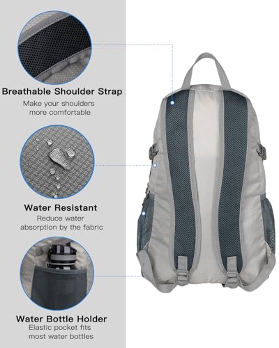 WATERFLY Small Lightweight Packable Backpack: 20l Hiking Daypack Man Woman | 20L,Recycled nylon material,Multi-compartment storage,Water-resistant,Everyday carry,Ultra Light Foldable Travel Day Pack - color: Grey3