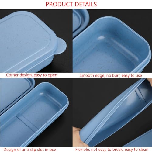1Pcs Simple Utensil Holder with Lid, Reusable Utensils Wheat Straw Travel Cutlery Box，Portable Flatware Box Travel Tableware Storage Case, Simple Tableware Storage Boxs Case for Cutlery Kit (Blue) - color: Blue
