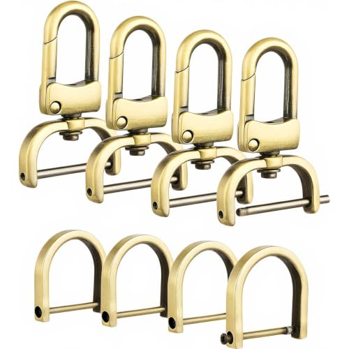4pcs Detachable Snap Hook Swivel Clasp with 4pcs D-Rings Screw in Shackle for DIY Purse Strap Replacement (Brass,1 inch) - color: Brass, size: 1 inch