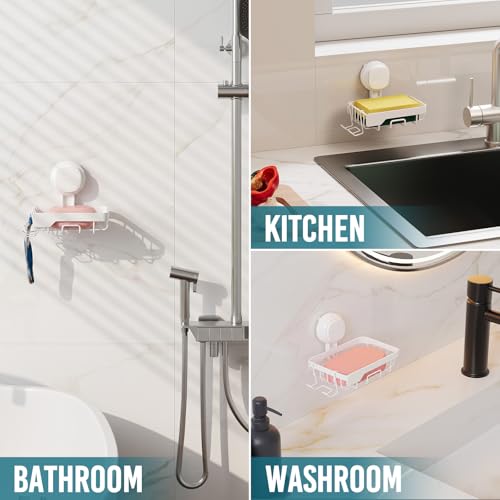 TAILI Soap Dish for Shower, Bar Soap Holder,Suction Visible Indicator,White | Soap Holder Shower, Soap Bar Holder for Shower Wall, Removable Bathroom Sponge Holder, One-Press Plastic Soap Dish - color: Light White