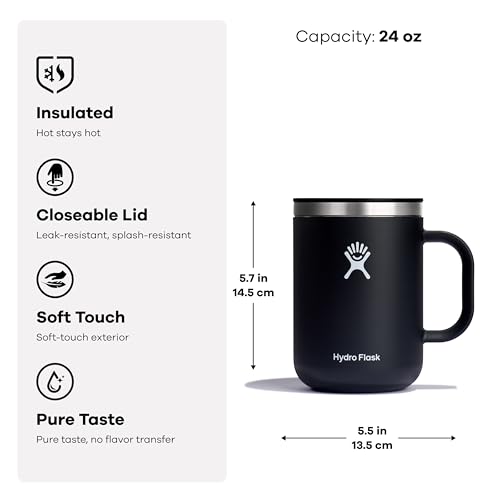 Hydro Flask Coffee Mug – Insulated Stainless Steel, Non Spill, Leak Resistant Travel Mug 24 Oz Harbor Blue - color: HARBOR BLUE, style: 24 Oz