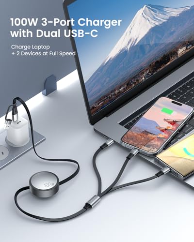 CAFELE Multi Charging Cable 100W Retractable USB C Cable, 6-in-1 Dual Type C and 27W L 5A Fast Charger Cord for Phone 16 15 14, Galaxy S24 S23, MBook, Pad and Multiple Devices (3.6ft) - color: Grey-3