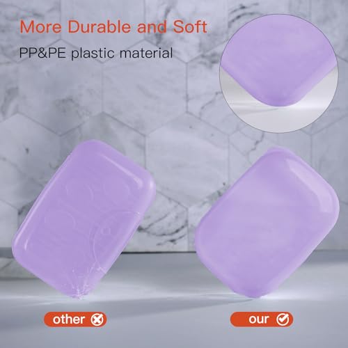 Quatish Leakproof Soap Dish with Lid & Draining Layer, Shatterproof Travel Bar Soap Holder Case Container, Portable Travel Size Toiletries Essentials for Camping, Gym, Bathroom, Clear Purple - color: Clearpurple, size: Medium
