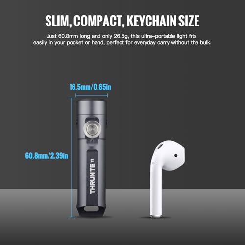 ThruNite Ti Mini Keychain Flashlight USB-C Rechargeable 650 Lumens (Grey) | IPX-6 Waterproof EDC Pocket Light, Magnetic Tail, 5 Modes, 6061-T6 Aluminum, 26.5g for Camping Hiking Everyday Carry Gift - color: Grey Cool White