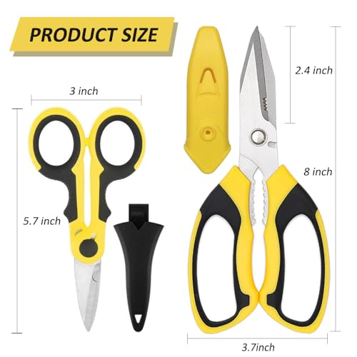Heavy Duty Scissors, Sharp Scissors All Purpose Heavy Duty with Serrated Edge, Comfortable Non-Slip Handle, Easy Cutting Cardboard, Wires, Fabric, Leather, Iron Mesh (Yellow) - color: Yellow