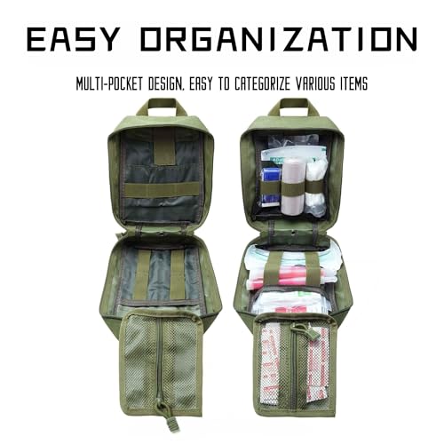 Tactical Molle IFAK Pouch – Tear Away Rip Away First Aid Medical Pouch, Large Capacity, Water-Resistant 900D Polyester, Horizontal, Multi-Compartment, EDC, Military Emergency Kit - color: Green