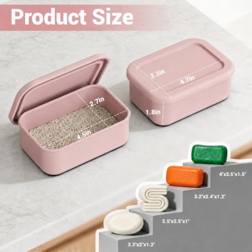 Leakproof Silicone Bar Soap Travel Container Case with Soap Saver Pad | Portable Soap Holder Dish for Shower Bathroom Sink Traveling, Shampoo and Conditioner Bar Holder Travel Essentials, Pink - color: Pink