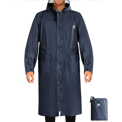 ANYOO Waterproof Raincoat Men Women Packable Hooded Reflective Pockets | Adjustable drawstrings & cuffs for windproof fit，breathable material, non-sticky comfort for all-day wear - color: R Grey