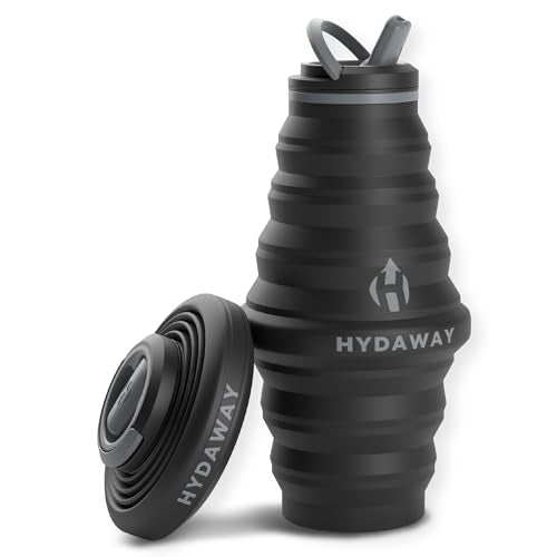 HYDAWAY 25oz Collapsible Water Bottle, Packable Leakproof for Travel | Large capacity design. Folds flat for carry-ons, day bags, hiking packs. Leakproof, BPA-free. - color: Midnight