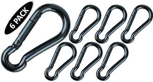 Black & Silver Zinc-Galvanized Heavy Duty Bushcraft Carabiner Spring Snap Clip Link Hooks 200-500lb Load 2, 6 & 12 Packs - color: 7cm (2.8in) Black 6 Pack