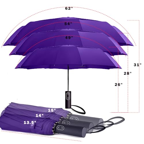 MRTLLOA Compact Golf Umbrella, 10 Ribs Vented Windproof Travel | 49/54/62 Inch Large Oversize, Double Canopy, Quick-Dry Fabric, Lightweight, Umbrellas for Rain - color: Purple, size: 62 Inch