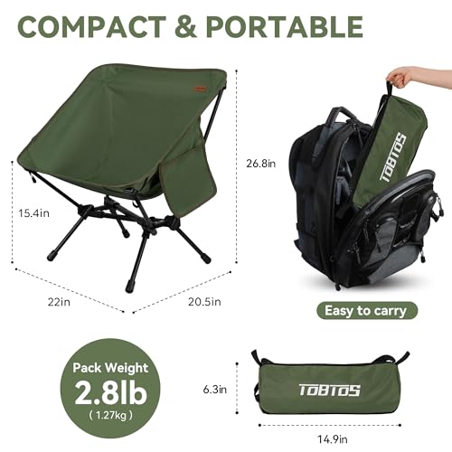 Ultralight Camping Chair, Portable Folding Chair Support 330 lbs, Compact Backpacking Chair with Carry Bag for Hiking Travel (Green)