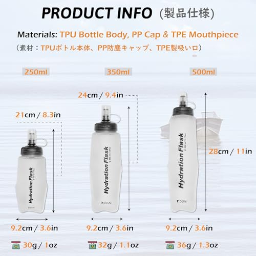 Running Water Bottle Handheld Plastic Flask Hydration Vest Packs Waist Belt Replacement for Runners Marathon Cycling Hiking - color: 03 Soft Flasks - White - 500ml/16.9oz - 2 Packs
