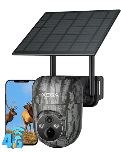 Xega 4G Solar Cellular Wildlife Trail Camera with SIM Card,No WiFi Outdoor | Live Streaming,2K HD,Night Vision,Motion Detection,Game Monitoring,Built-in SIM Only,Data Plan Subscription Required