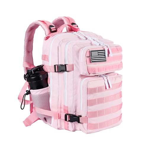 LHI Tactical Military Backpack for Men and Women 25L/35L Army Assault Pack Bag Small Rucksack with Bottle Holder - color: 2.6 35l-light Pink, size: Medium