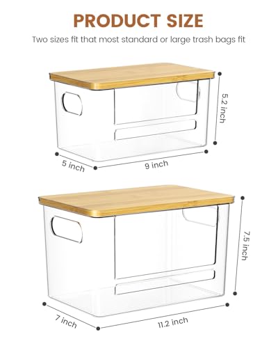 Trash Bag Dispenser 2 Pack (XL+S) - Trash Bag Holder with Bamboo Top - size: XL+S-2 Pack