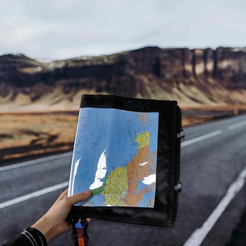 Waterproof Map Case, Hiking Map Pouch Holder Transparent Window Map Storage Bag with Zipper and Lanyard Deisgn for Outdoor Hiking Camping