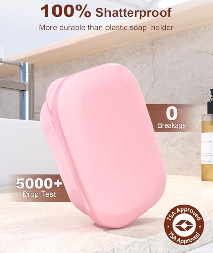 Quatish Leakproof Soap Dish with Lid & Draining Layer, Shatterproof Travel Bar Soap Holder Case Container, Portable Travel Size Toiletries Essentials for Camping, Gym, Bathroom, Pink (Pack of 2) - color: Pink, size: Medium (Pack of 2)