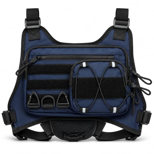 Tactical Chest Bag with MOLLE Pouches- Adjustable Outdoor Sport Chest Rig w/Holstert for Running, Hiking, Cycling & Training (Navy) - color: Navy