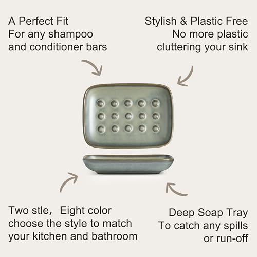 Miamolo Bar Soap Holder, Ceramic Soap Dish for Bathroom, Keep Soap Dry | Raised Ridges Extends Bar Life | Weighted Soap Tray, Non-Slip | for Kitchen Sink Bathtub Shower, Dishwasher Safe, Dark Green - color: Dark Green, size: Floating Point Design